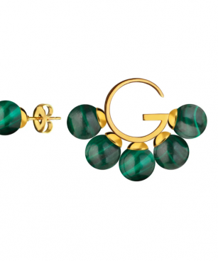 асимметричные серьги G с зеленым малахитом